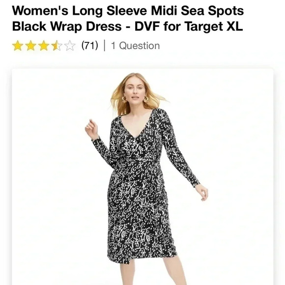 NWTWomen's Long Sleeve Midi Sea Spots Black Wrap Dress - DVF for Target - Picture 6 of 7